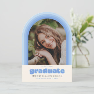 Blue Retro Striped Arch Graduation Announcement Einladung