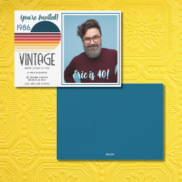 Blue Retro Sun 1995 Photo 40th Birthday Holiday Feiertagskarte