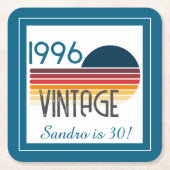 Blue Retro Sun 1996 Photo 30th Birthday Stripe Rechteckiger Pappuntersetzer (Vorderseite)