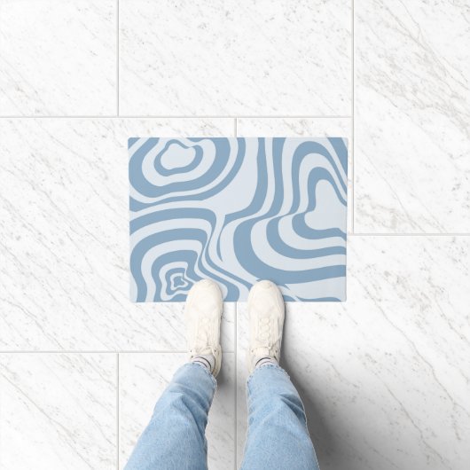 Blue Retro Swirl Groovy Y2K Muster Fußmatte (Indoor)