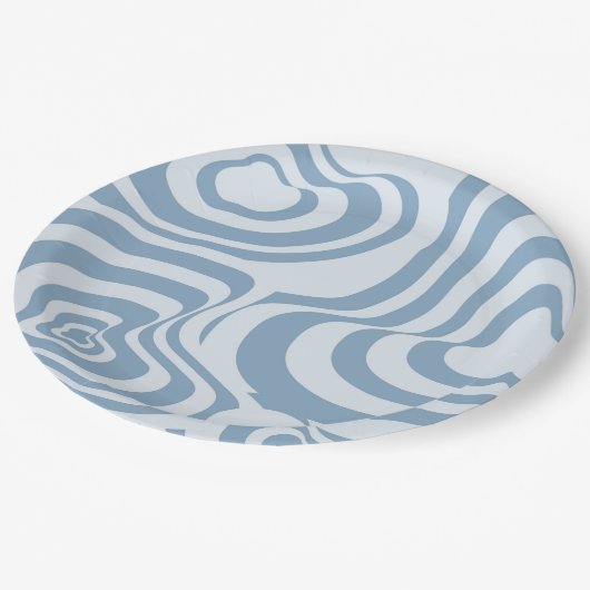 Blue Retro Swirl Groovy Y2K Muster Pappteller (Schrägansicht)