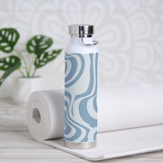 Blue Retro Swirl Groovy Y2K Muster Trinkflasche (Yoga)