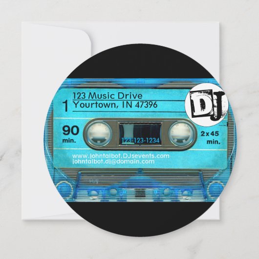 Blue Retro T4 Audiotape Cassette 80er DJ Business Save The Date (Rückseite)