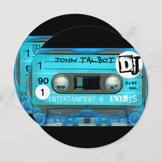 Blue Retro T4 Audiotape Cassette 80er DJ Business Save The Date (Vorne/Hinten)