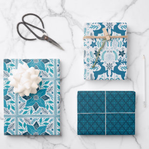 Blue Retro Tides of Christmas Vibes Geschenkpapier Set