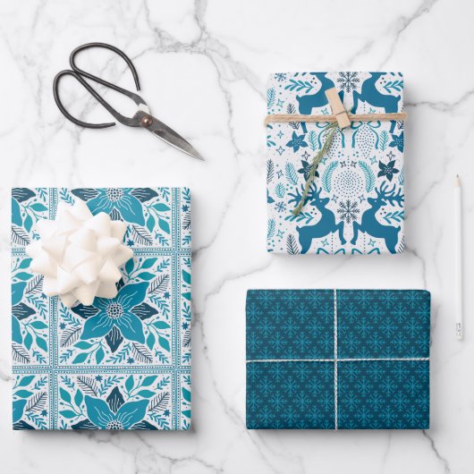 Blue Retro Tides of Christmas Vibes Geschenkpapier Set (Vorderseite)