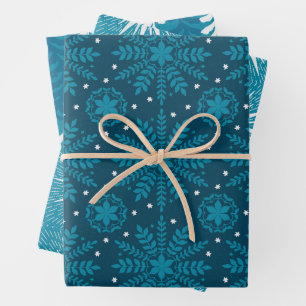 Blue Retro Tides of Christmas Vibes Geschenkpapier Set