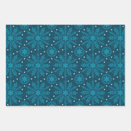 Blue Retro Tides of Christmas Vibes Geschenkpapier Set