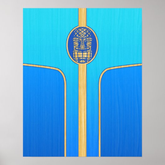 Blue Retro Tiki Surfboard Poster (Vorne)