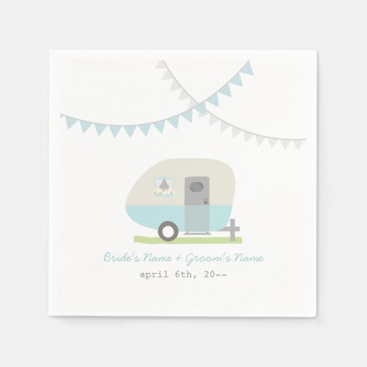 Blue Retro Trailer Hochzeit Napkins Serviette (Vorderseite)