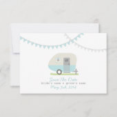 Blue Retro Trailer & Hochzeit speichern das Datum Save The Date (Vorderseite)