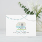 Blue Retro Trailer & Hochzeit speichern das Datum Save The Date (Stehend Vorderseite)