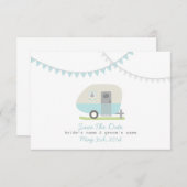 Blue Retro Trailer & Hochzeit speichern das Datum Save The Date (Vorne/Hinten)