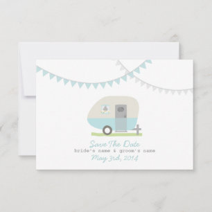 Blue Retro Trailer & Hochzeit speichern das Datum Save The Date