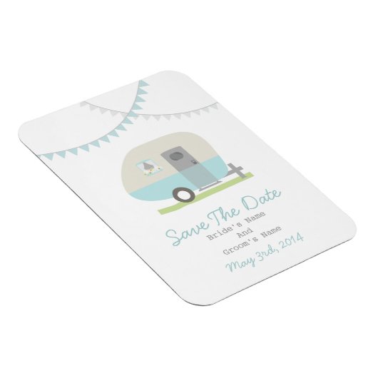 Blue Retro Trailer Save the Date Magnet (Rechte Seite)