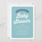 Blue Retro Typografie Script Classic Baby Shower I Einladung (Vorderseite)
