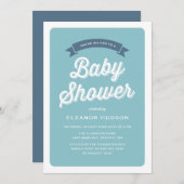 Blue Retro Typografie Script Classic Baby Shower I Einladung (Vorne/Hinten)