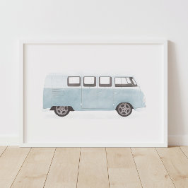 Blue Retro Van Kinderzimmer Decor Poster