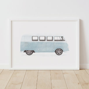 Blue Retro Van Kinderzimmer Decor Poster