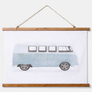 Blue Retro Van Kinderzimmer Decor Wandteppich Mit Holzrahmen
