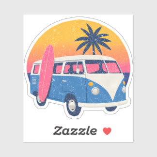 Blue Retro Van und rosa Sunset Aufkleber