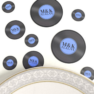 Blue Retro Vinyl LP Rock'n'Roll Wedding Monogram Konfetti