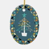 Blue Retro Weihnachtsbaum Mitte des Jahrhunderts Keramik Ornament (Vorne)
