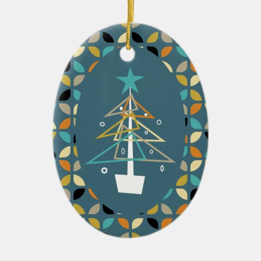 Blue Retro Weihnachtsbaum Mitte des Jahrhunderts Keramik Ornament (Vorne)