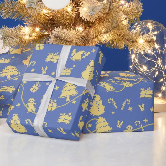 Blue Retro Weihnachtsmuster Geschenkpapier (Feiertage)