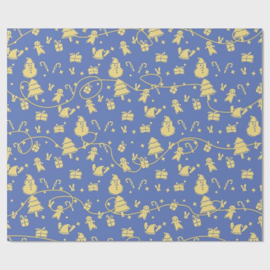 Blue Retro Weihnachtsmuster Geschenkpapier (Flach)