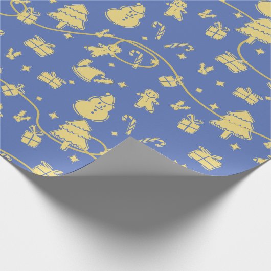 Blue Retro Weihnachtsmuster Geschenkpapier (Ecke)