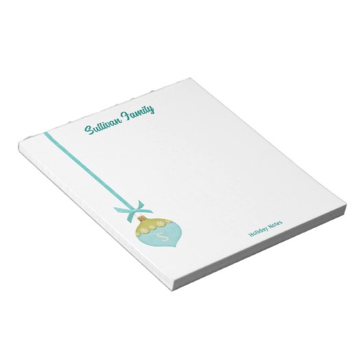 Blue Retro Weihnachtsschmuck Monogram Notizblock (angewinkelt)