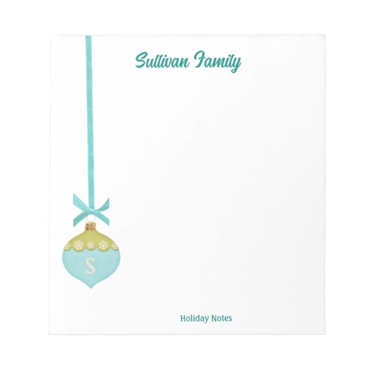 Blue Retro Weihnachtsschmuck Monogram Notizblock (Vorderseite)