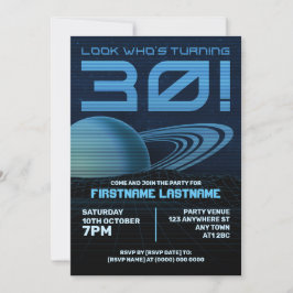Blue Retrowave 30. Geburtstag Party Einladung