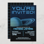 Blue Retrowave-Party Einladung (Vorne/Hinten)