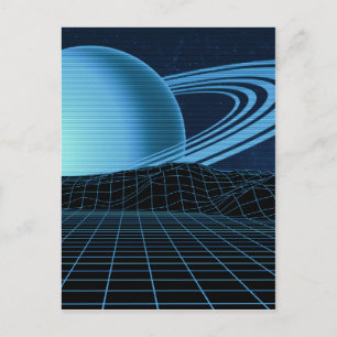 Blue Retrowave Postkarte