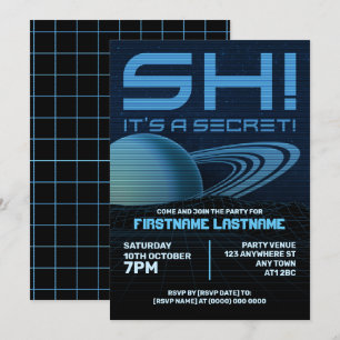 Blue Retrowave Überraschung Geburtstagsparty Einla Einladung