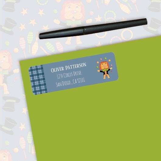 Blue Return Address Label with Circus Lion 