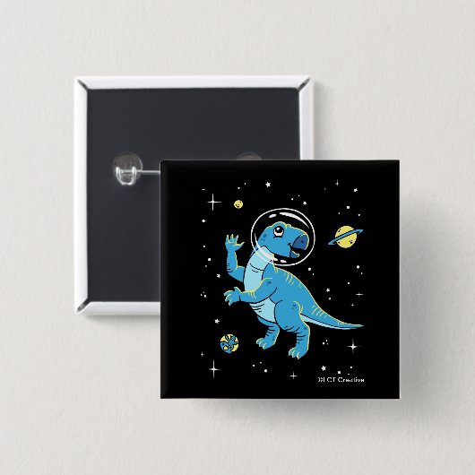 Blue Rhabdodon Dinos im Weltraum Button (Vorne & Hinten)