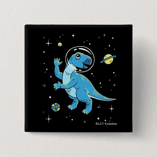 Blue Rhabdodon Dinos im Weltraum Button (Vorderseite)
