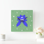 Blue Ribbon #1 Mama änderbarer Texturhintergrund Quadratische Wanduhr (Zuhause)