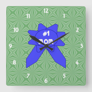 Blue Ribbon #1 Mom Changeable Textured Background Quadratische Wanduhr