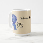 Blue Ribbon #1 Vater personalisieren mit Namen Kaffeetasse (Vorderseite Links)