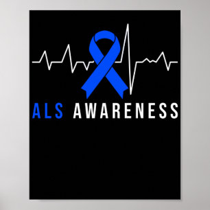 Blue Ribbon ALS Awareness Heartbeat Poster