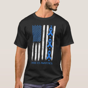 Blue Ribbon American Flag Diabetes Awareness WA T-Shirt
