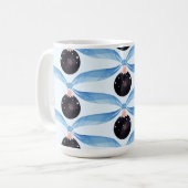 Blue Ribbon and Black Ornament Holiday Card Kaffeetasse (Vorderseite Links)
