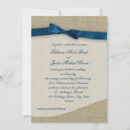 Blue Ribbon and Burlap Wedding Einladung