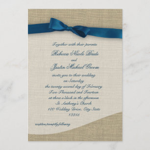 Blue Ribbon and Burlap Wedding Einladung