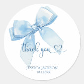 Blue Ribbon Baby Boy Danke Runder Aufkleber (Vorderseite)