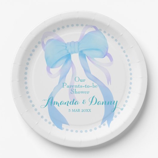 Blue Ribbon Baby Boy Shower  Pappteller (Vorderseite)